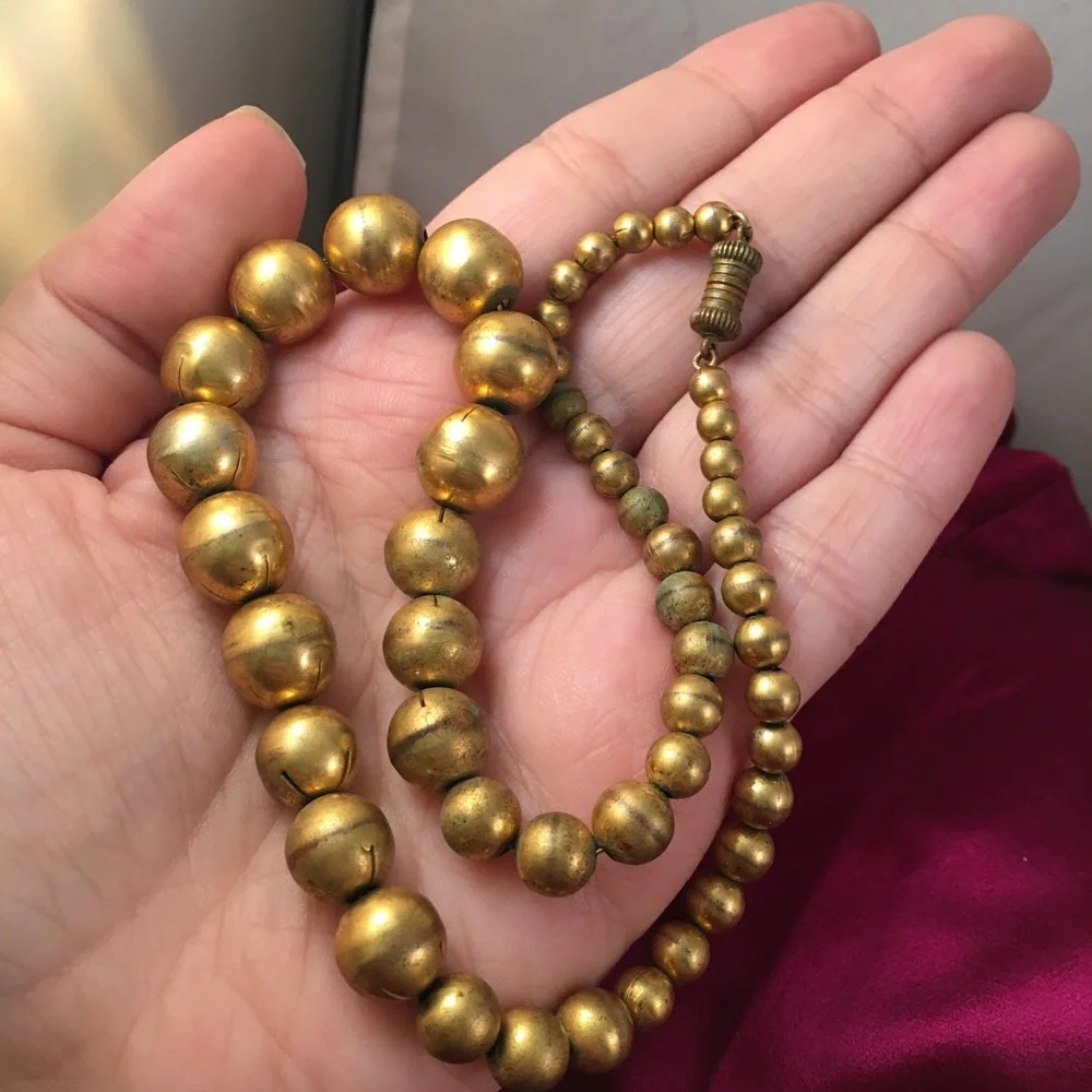 ANTIQUE Early 1900s Brass Bauble Necklace